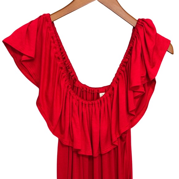 24seven Maxi Dress Women's s Plus Sz 2X Comfort‎ Apparel Red Off Shoulder Ruffle - Picture 3 of 8